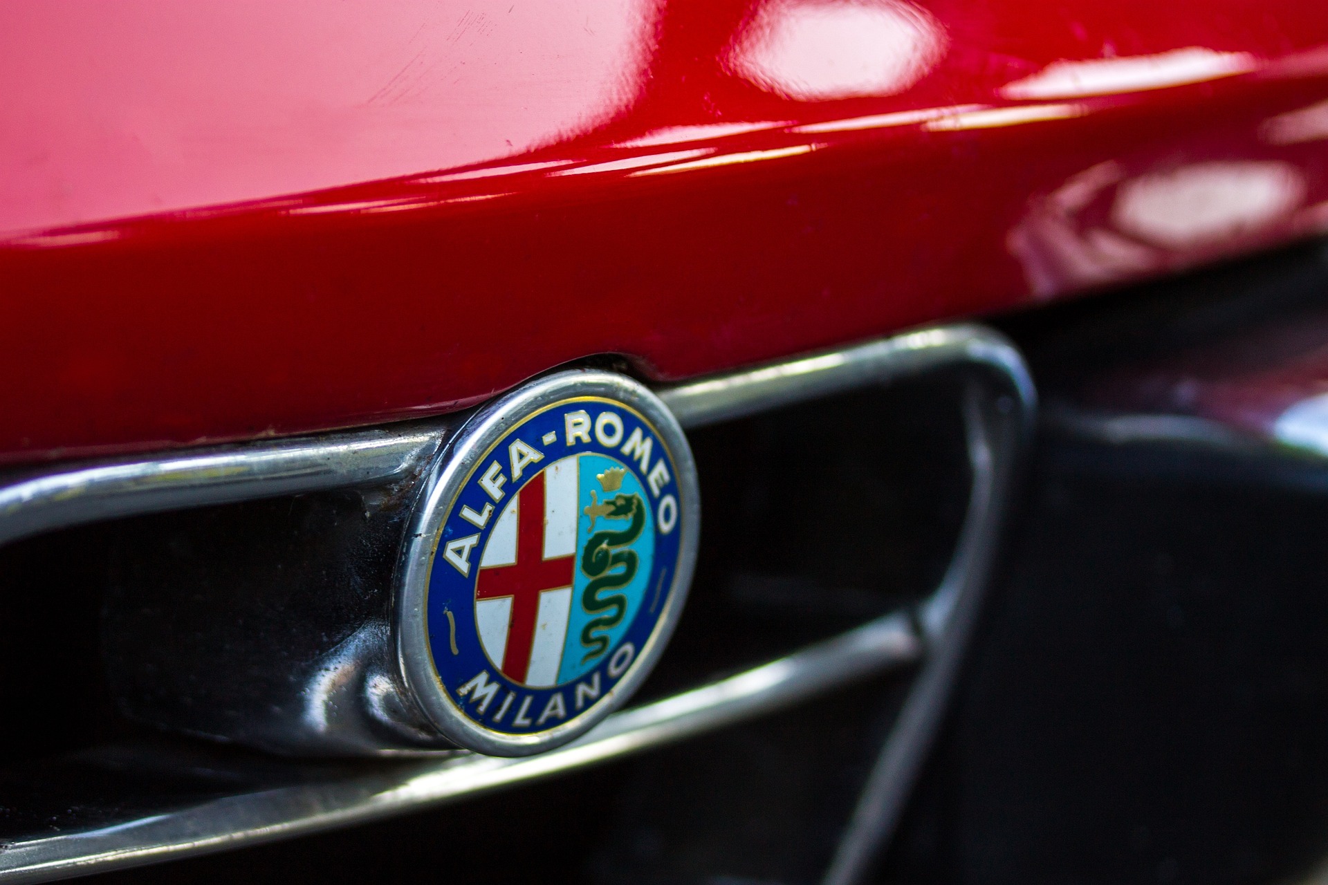 The Alfa Romeo Crest on the front of a vehicle